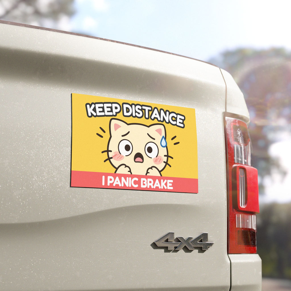Funny Cat Car Magnet – Keep Distance I Panic Brake – Cute Safety Warning Magnet