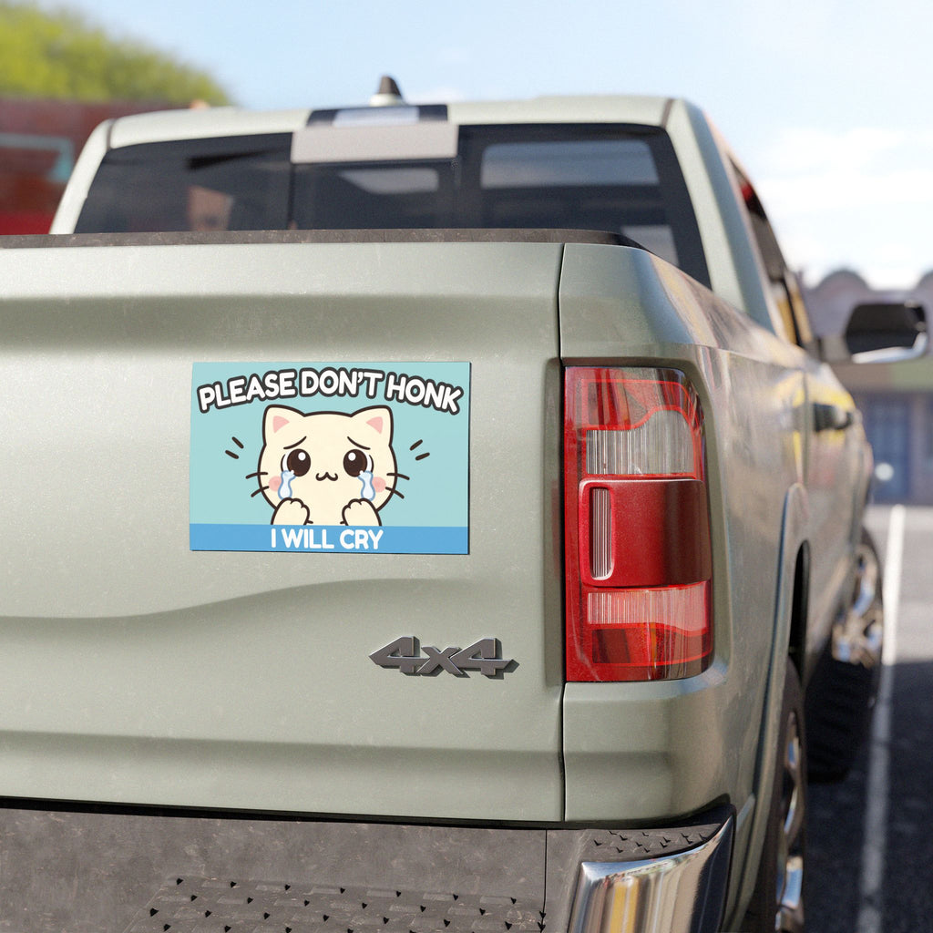 Funny Cat Car Magnet – Please Don’t Honk I Will Cry – Cute Emotional Driver Magnet