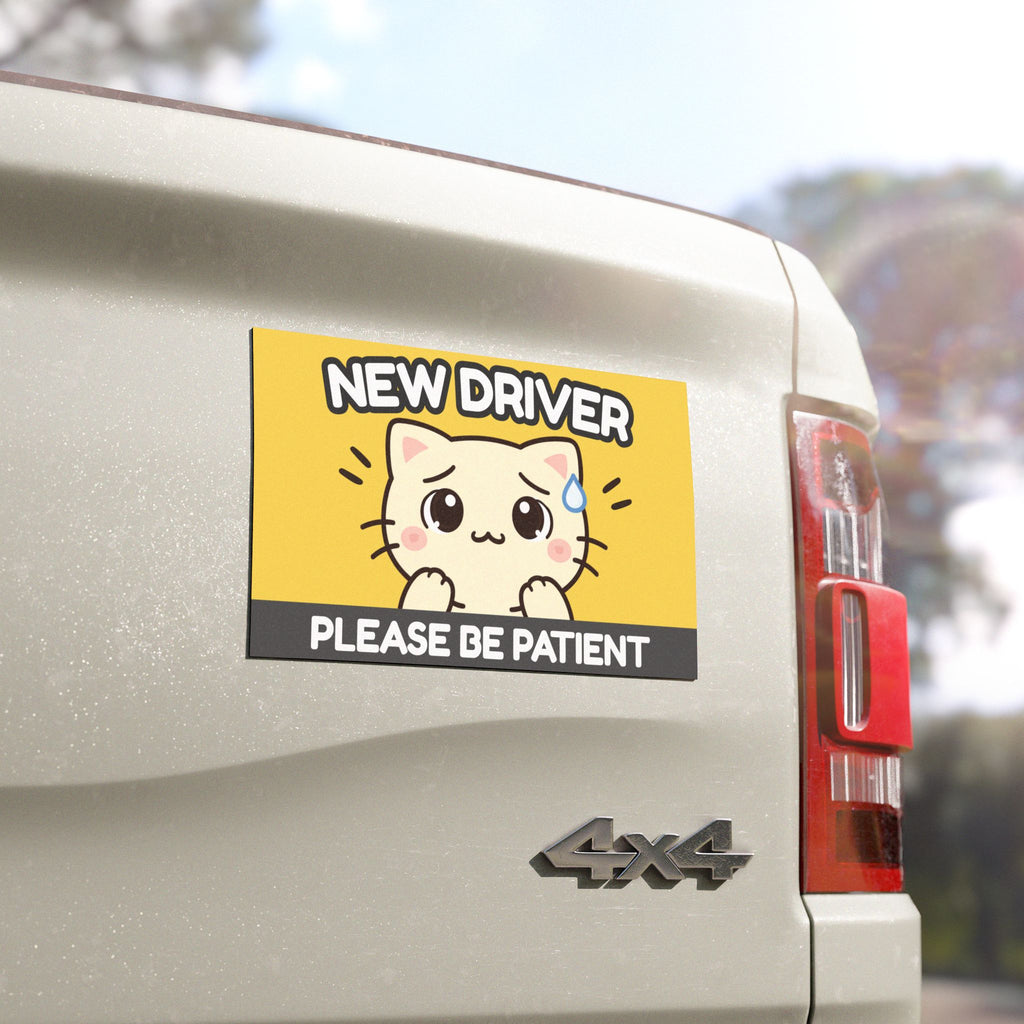Student Driver Cat Magnet – Please Be Patient – Cute Beginner Driver Sign