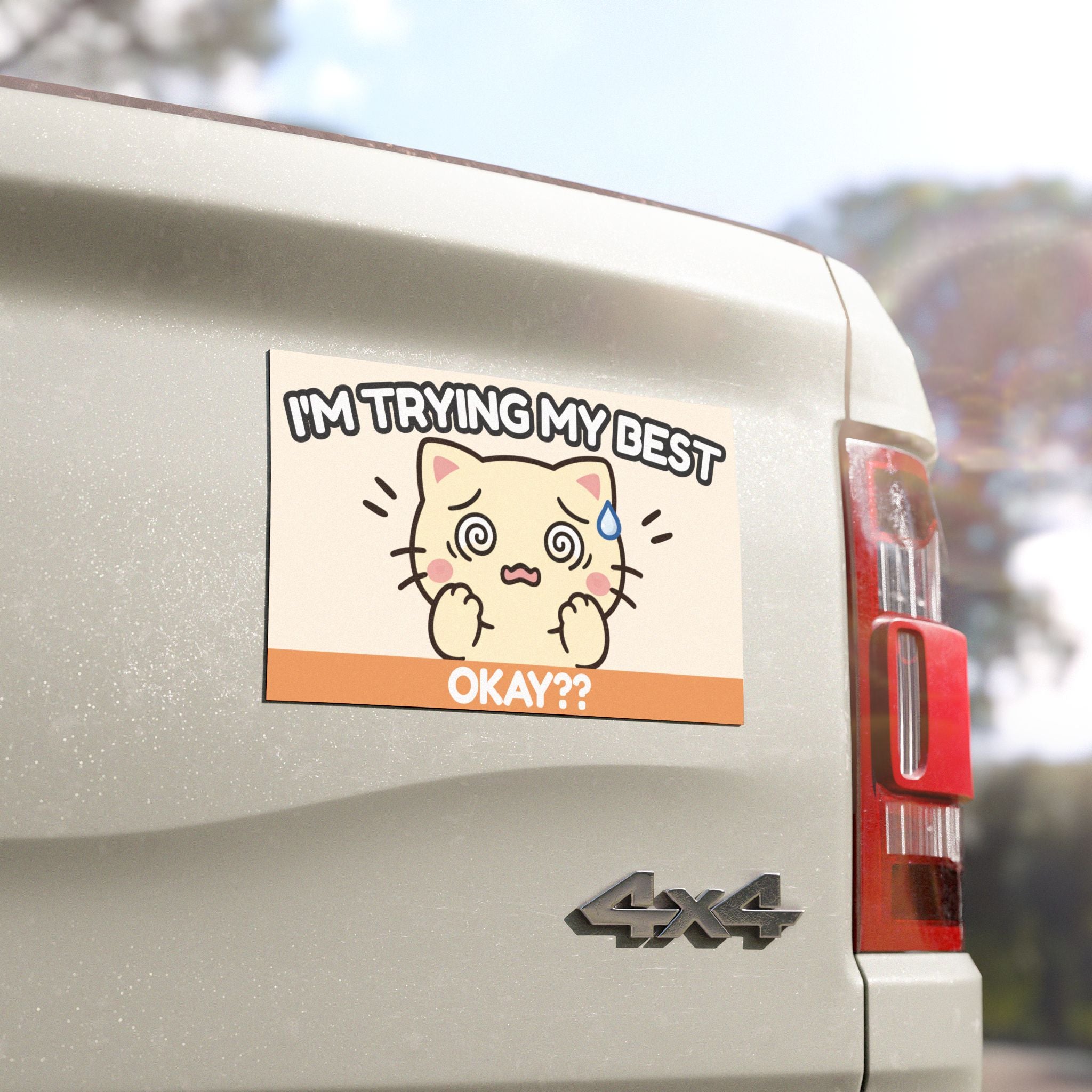 Cute Cat Car Magnet – I’m Trying My Best – Funny Relatable Driver Magnet