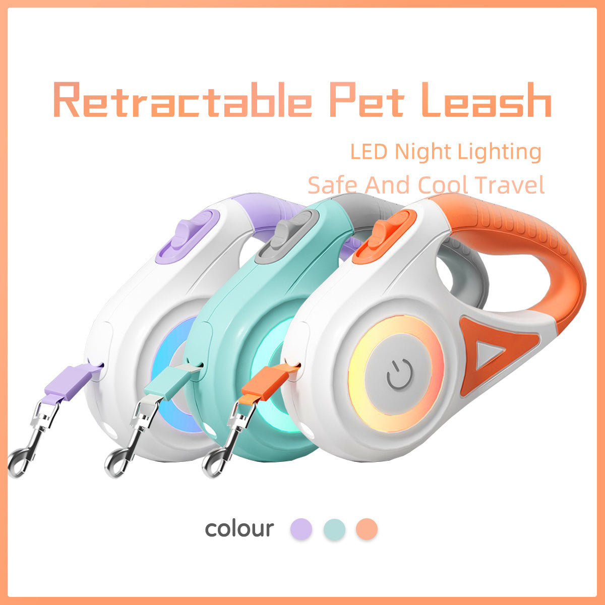 Retractable Dog Leash with LED Light & Collar – For Small & Medium Dogs